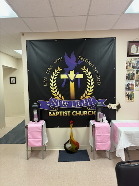 The New Light Baptist Church banner — Live like you belong to God